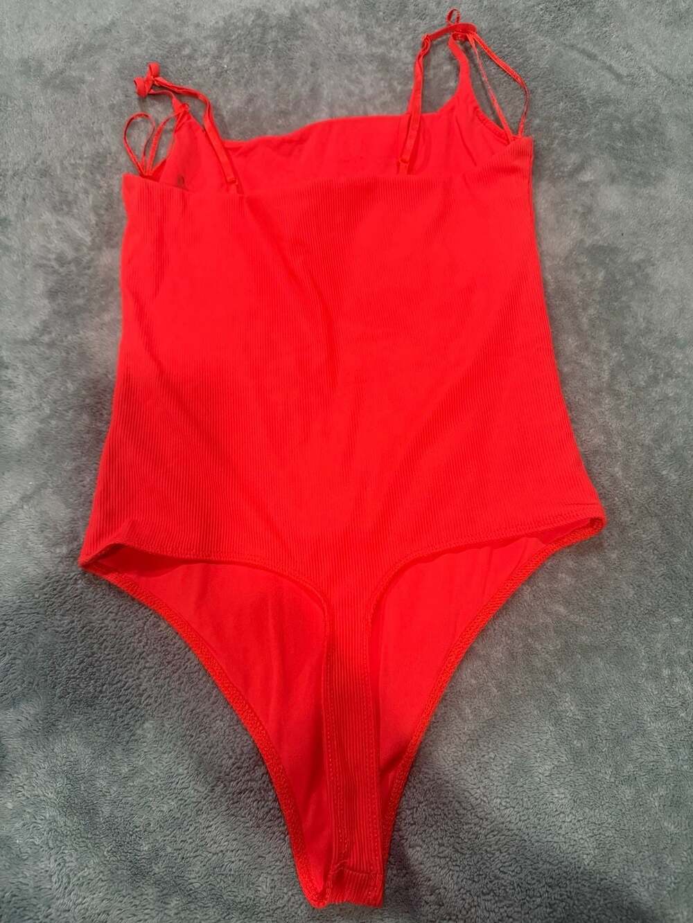 Women's Red Ribbed One-Piece Swimsuit with Thin Straps, Size S, House of Harlow - Picture 5 of 5